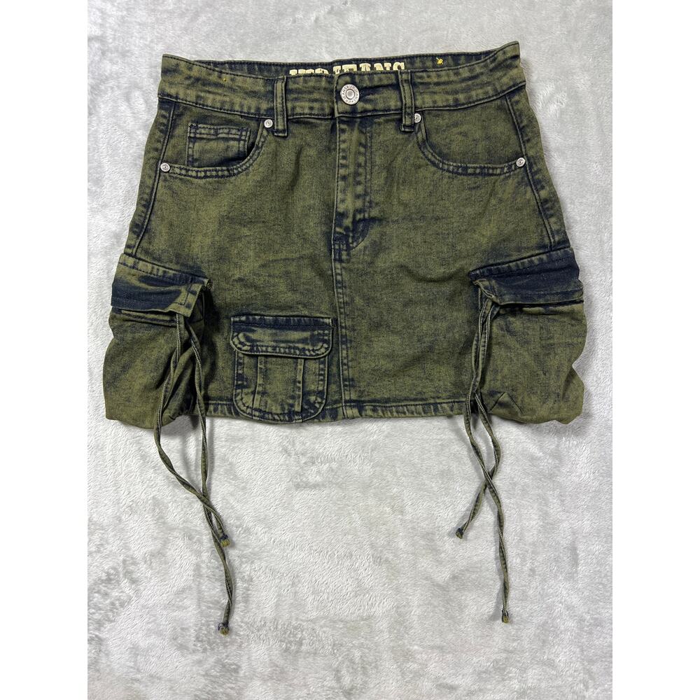 Y2K Mini Cargo Skirt Olive Green Utility Grunge Medium Alternative - Picture 2 of 5
